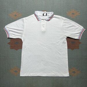 Vintage 80s short sleeve polo shirt poly cotton soft red white blue adult medium